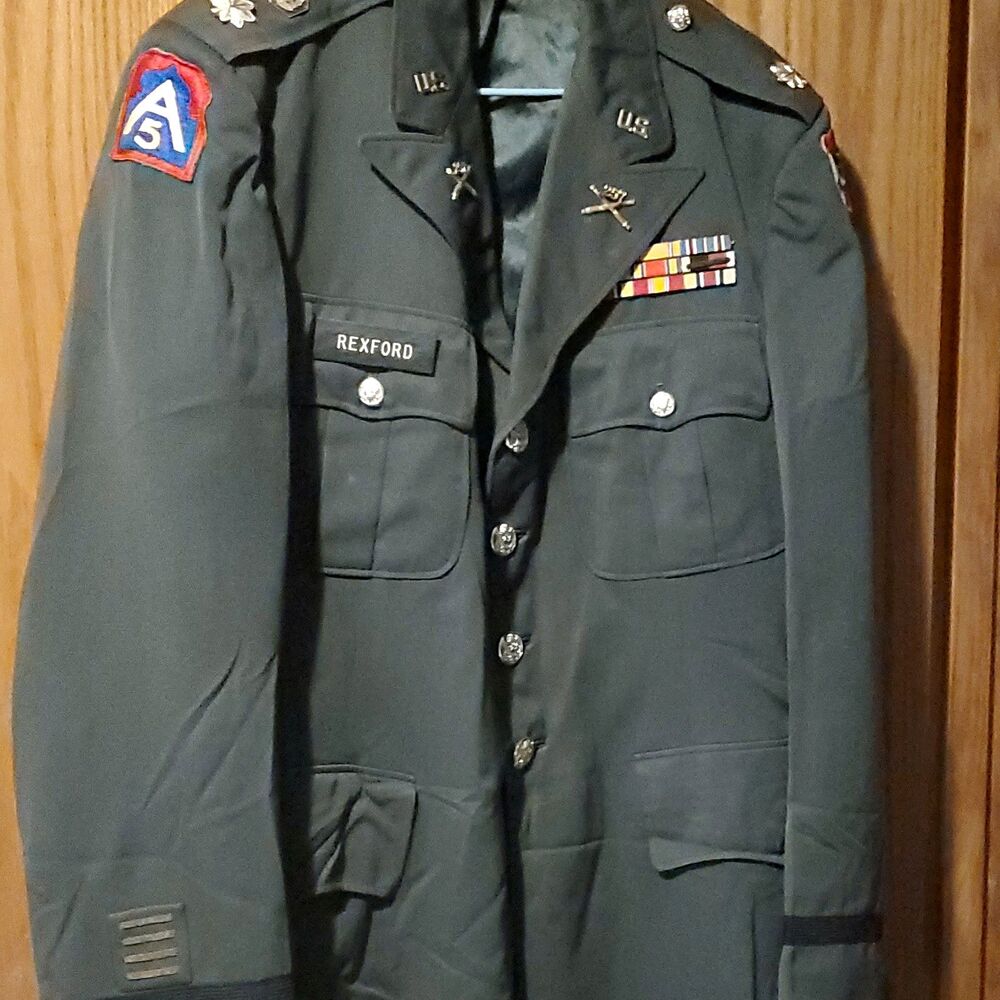 U.S. Army Dress Uniform Jacket w/ Ribbons, Insignia, Patches, REXFORD Name Tape